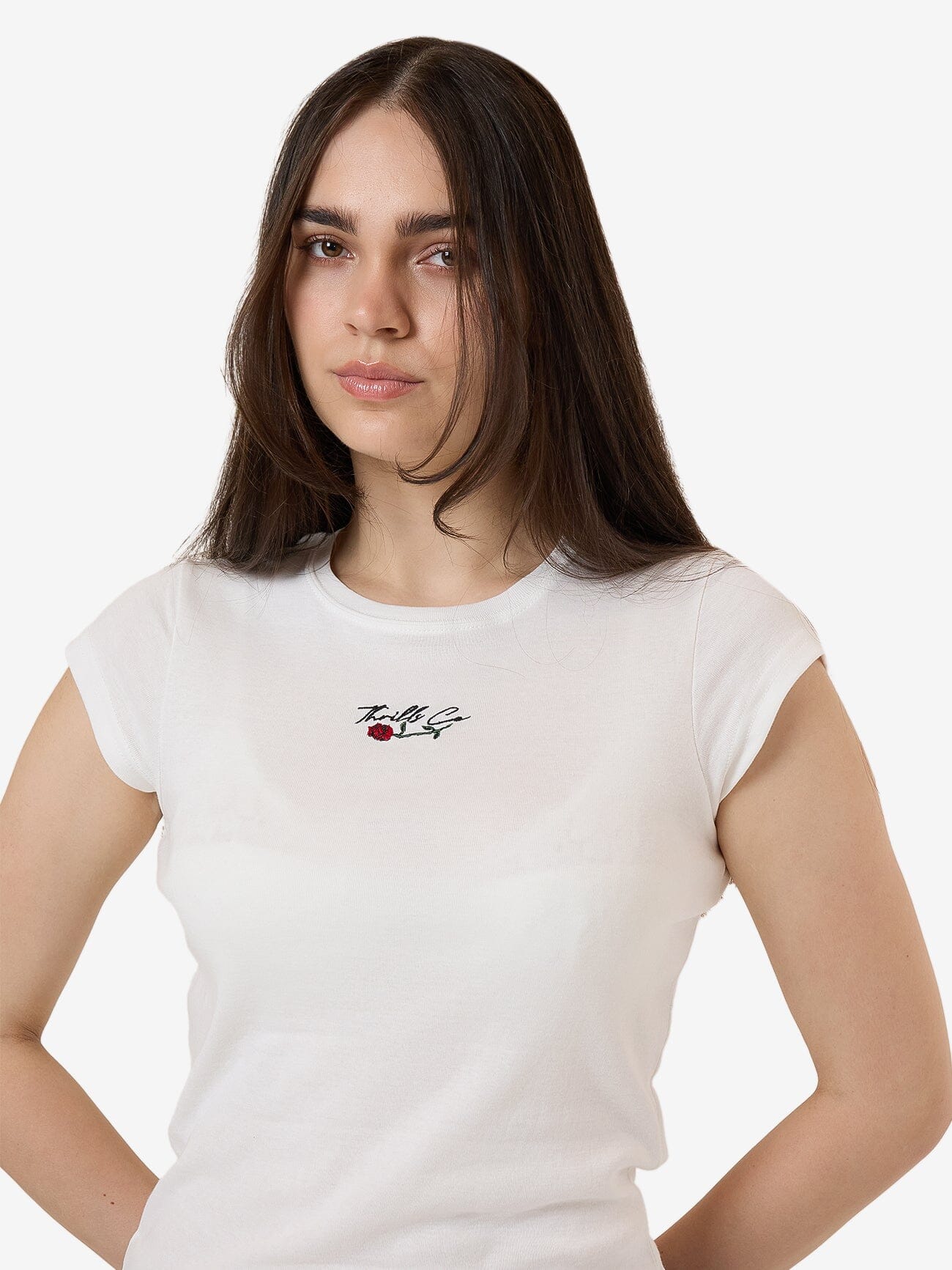 Signature Rose Cap Sleeve Tee - Dirty White