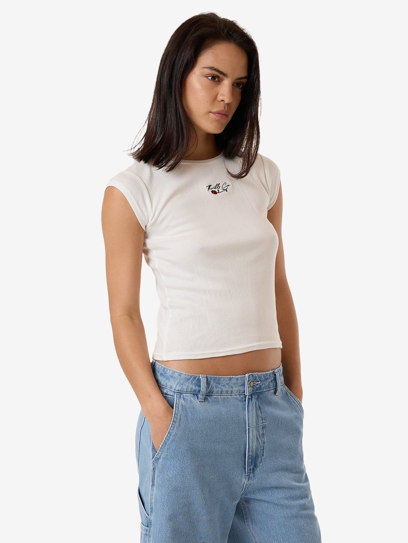 Signature Rose Cap Sleeve Tee - Dirty White 4