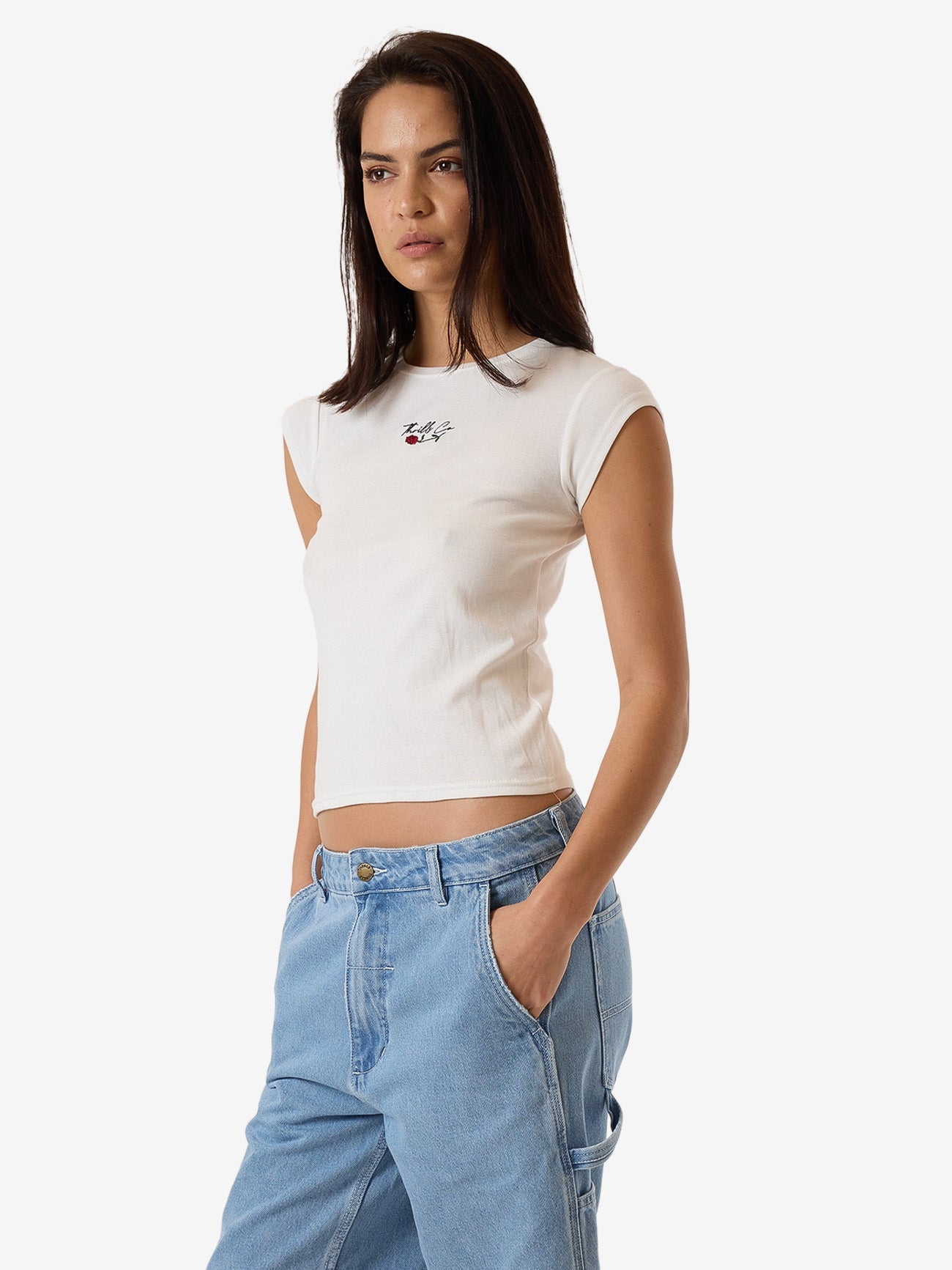 Signature Rose Cap Sleeve Tee - Dirty White 4