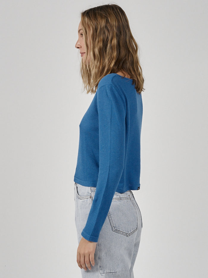 Hemp Paper Rib LS Mini Tee - Lapis Blue