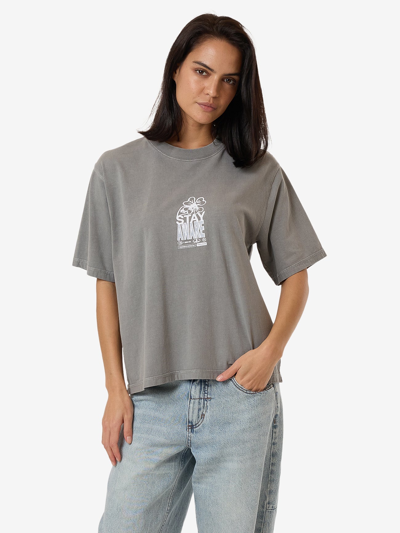 Stay Aware Square Tee - Washed Grey 4