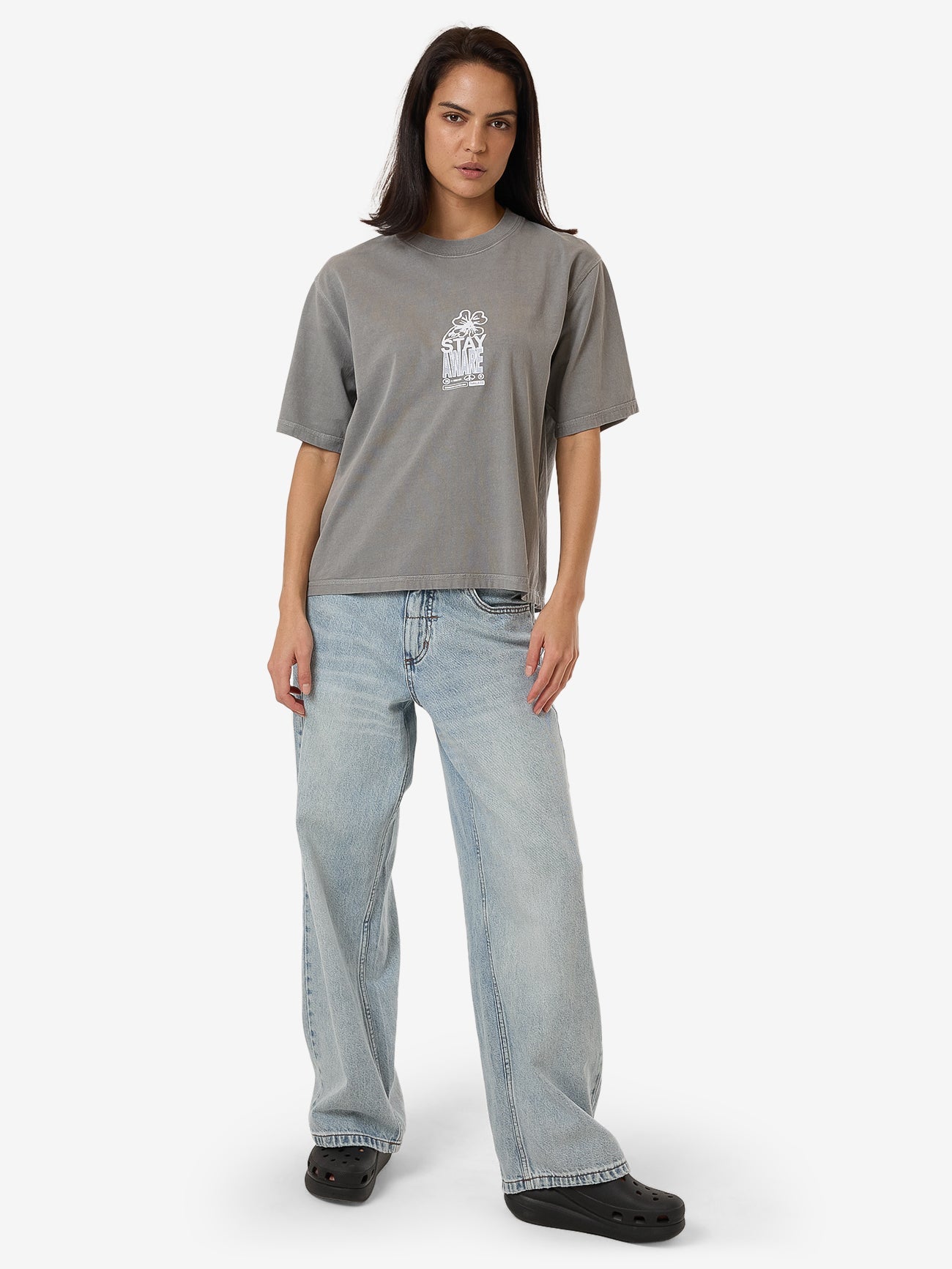 Stay Aware Square Tee - Washed Grey 4