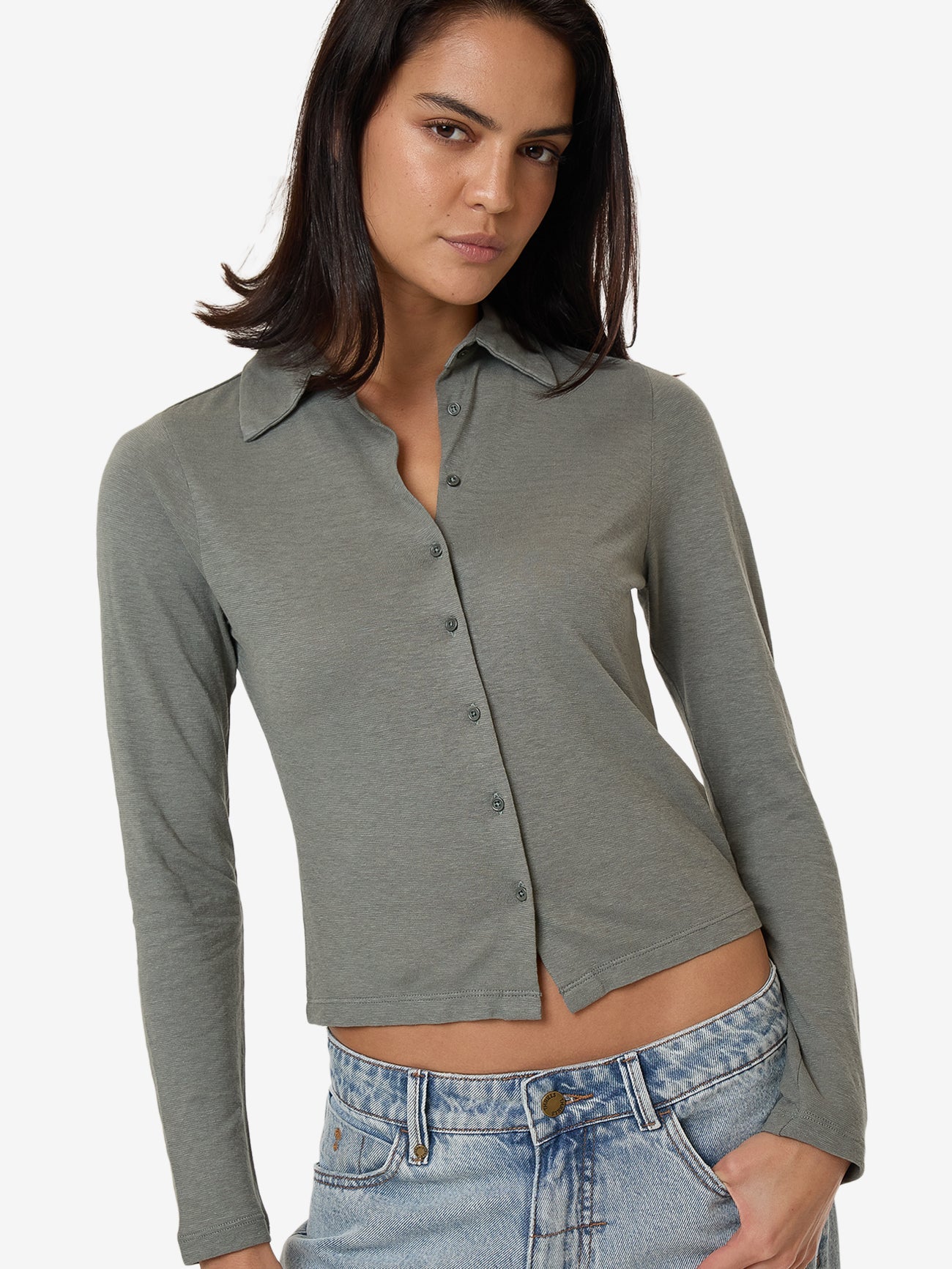 Hemp Collared Long Sleeve - Green Smoke 4