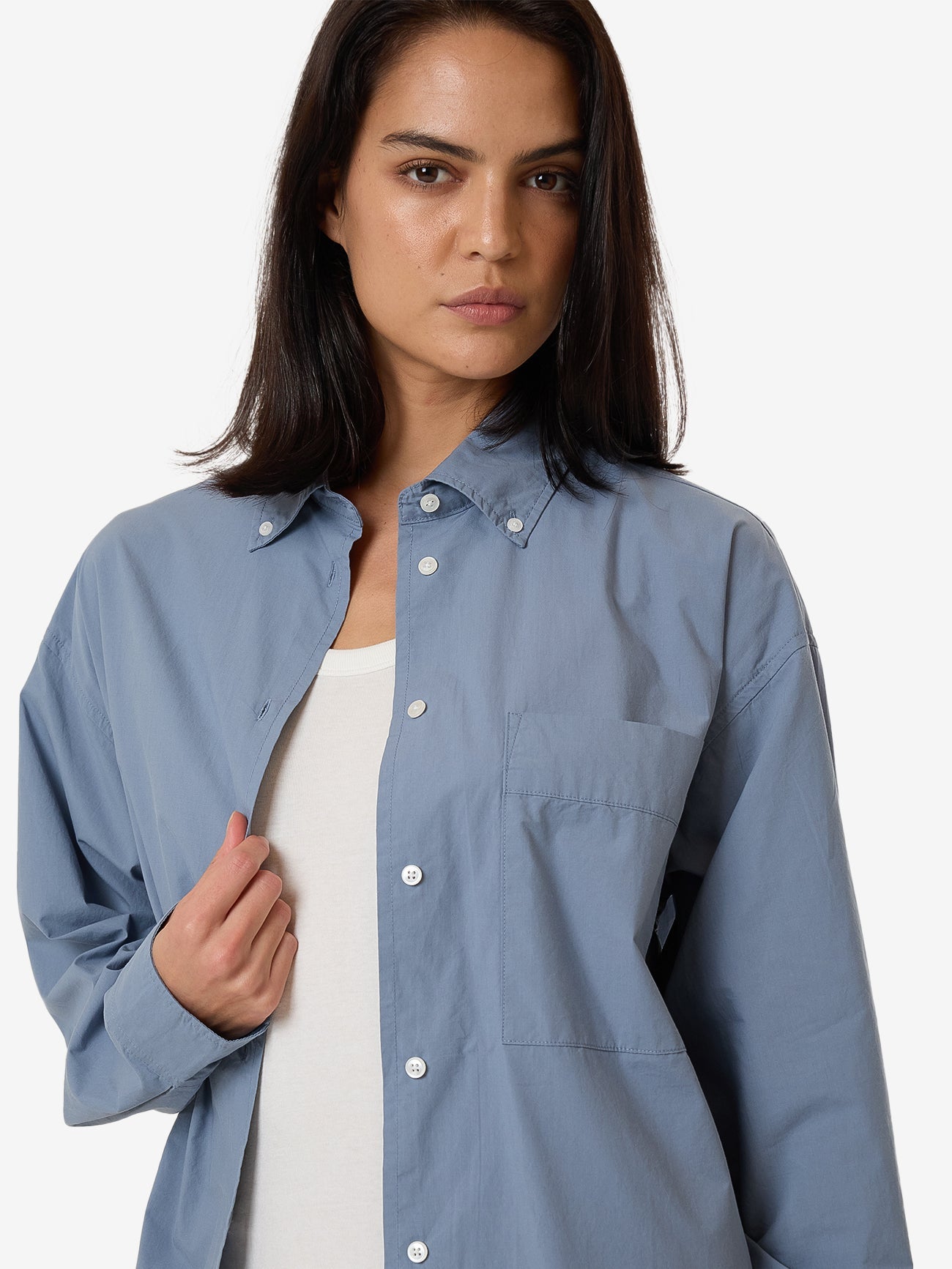 Maxwell Poplin Oversized Shirt - Dusty Blue 4