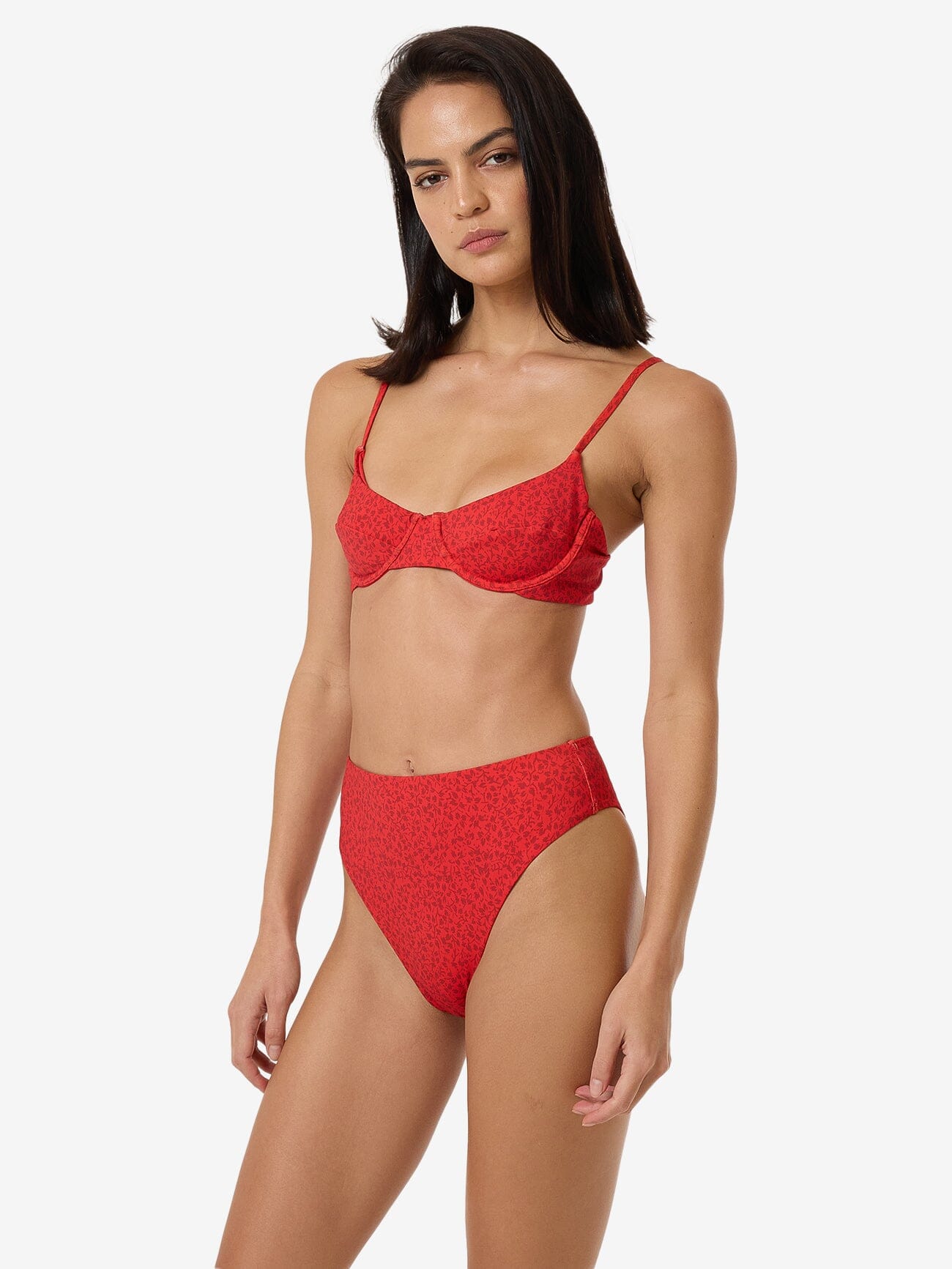 Zinnia 90S High Cut Bikini Bottom - Flame Red 4