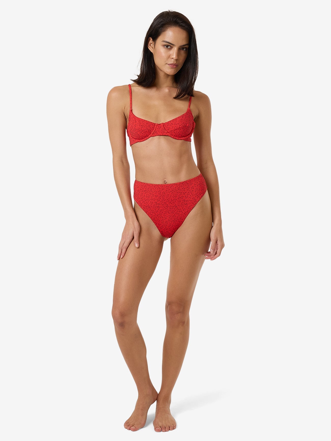 Zinnia 90S High Cut Bikini Bottom - Flame Red 4