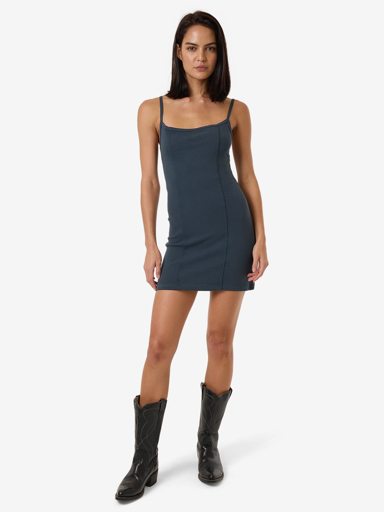 Rib Seam Mini Dress - Dark Slate 4