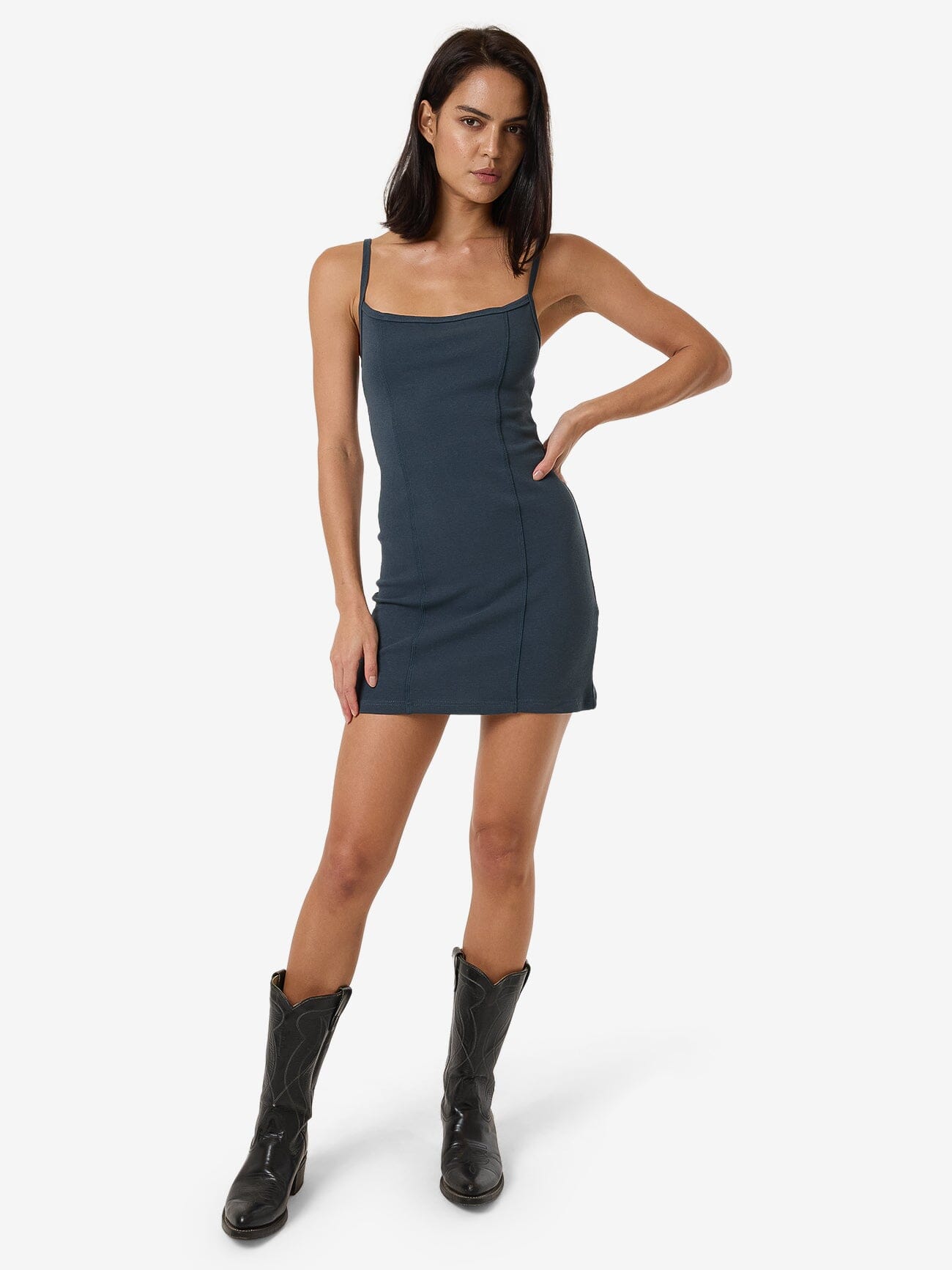 Rib Seam Mini Dress - Dark Slate 4