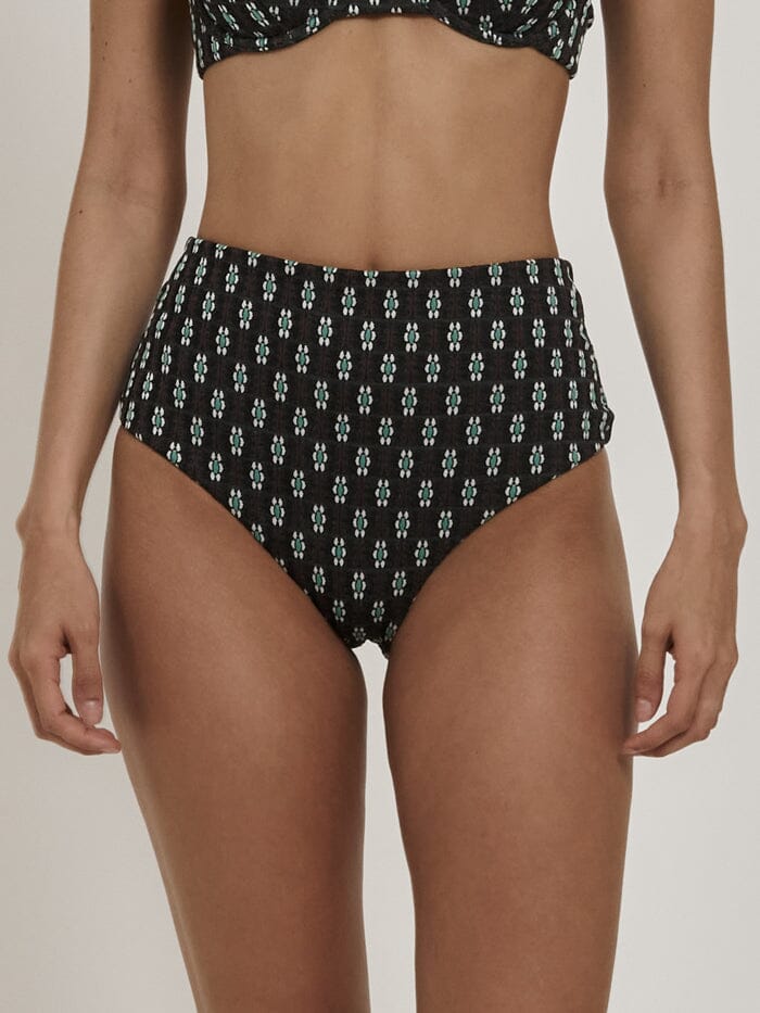 Jasmine High Waist Bikini Bottom - Black