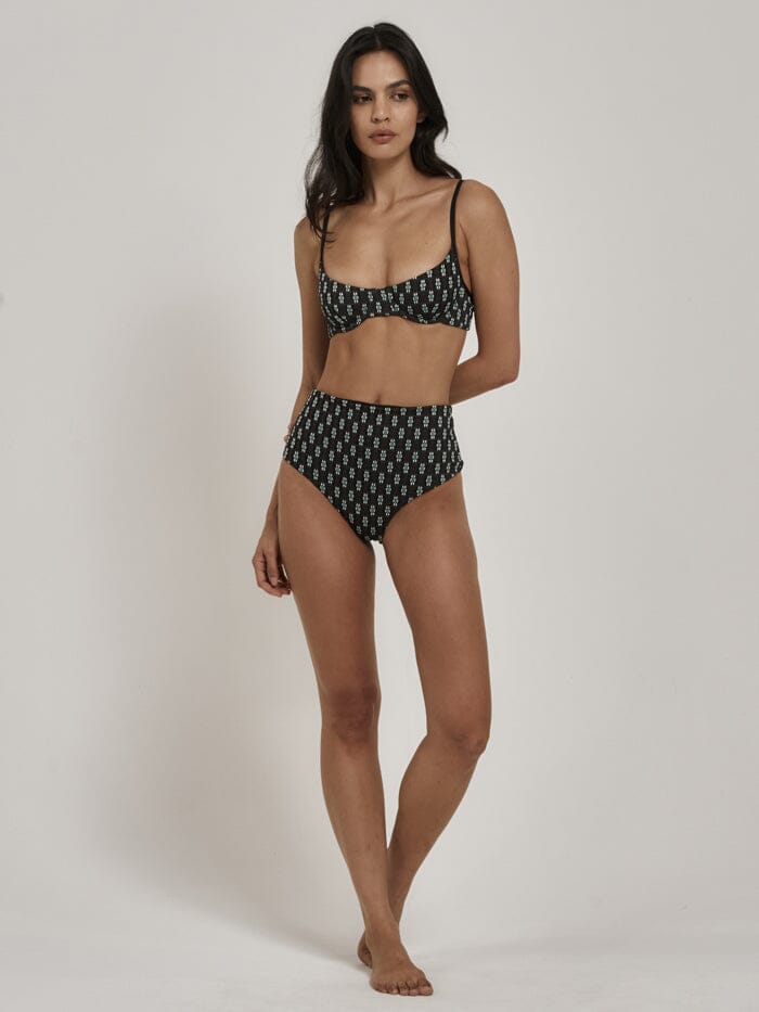 Jasmine High Waist Bikini Bottom - Black