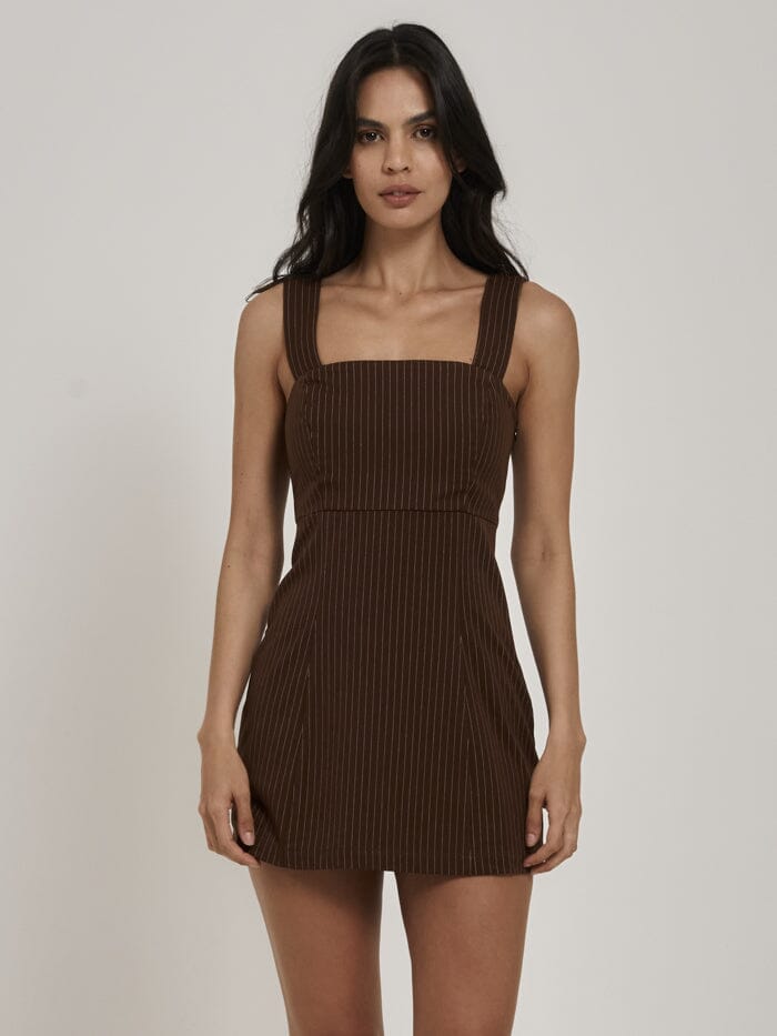 Connie Pinstripe Dress - Brown