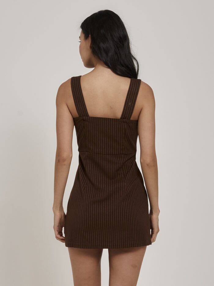 Connie Pinstripe Dress - Brown