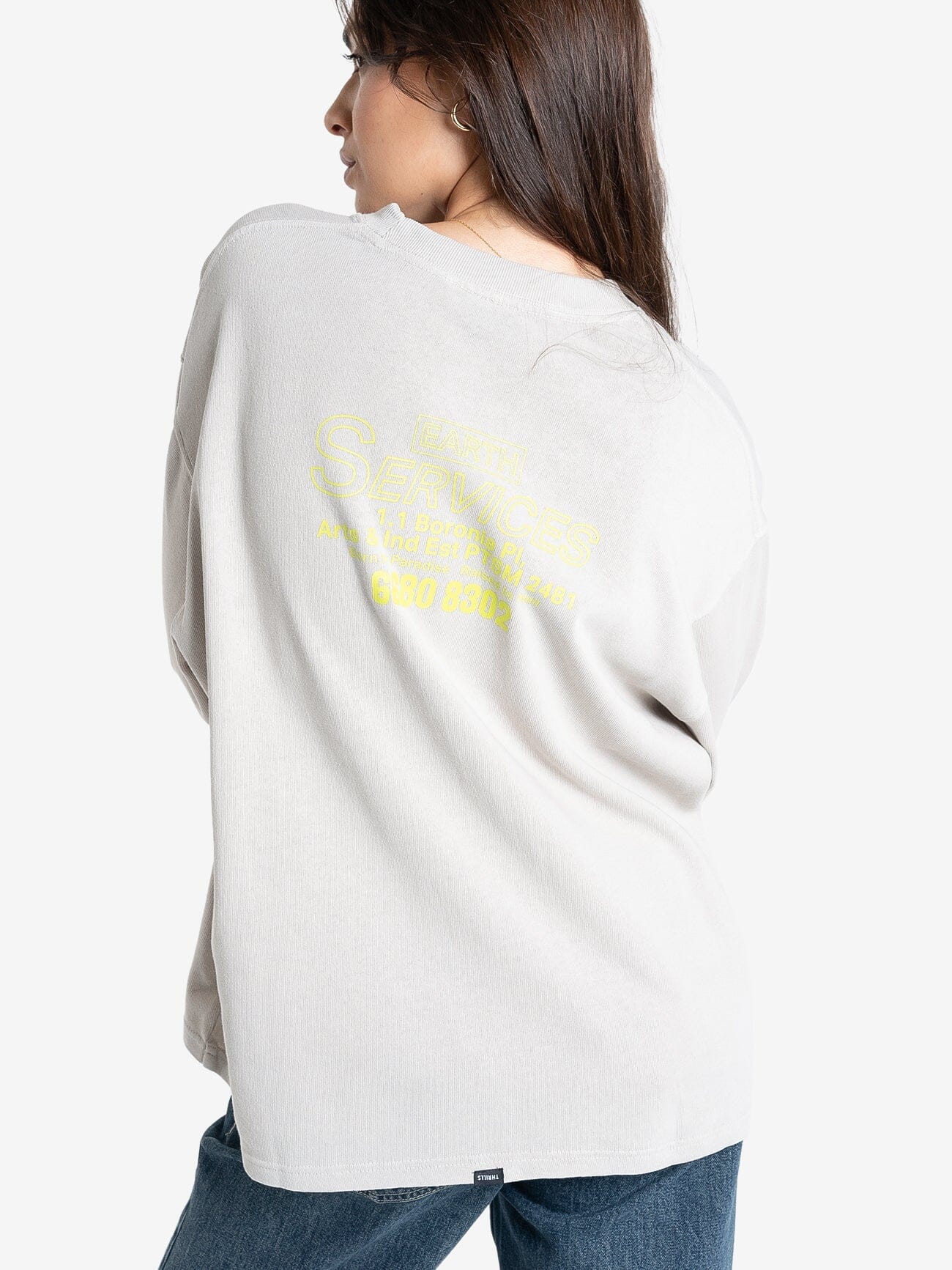 Earths Services Long Sleeve Oversized Tee - Oyster Grey 4