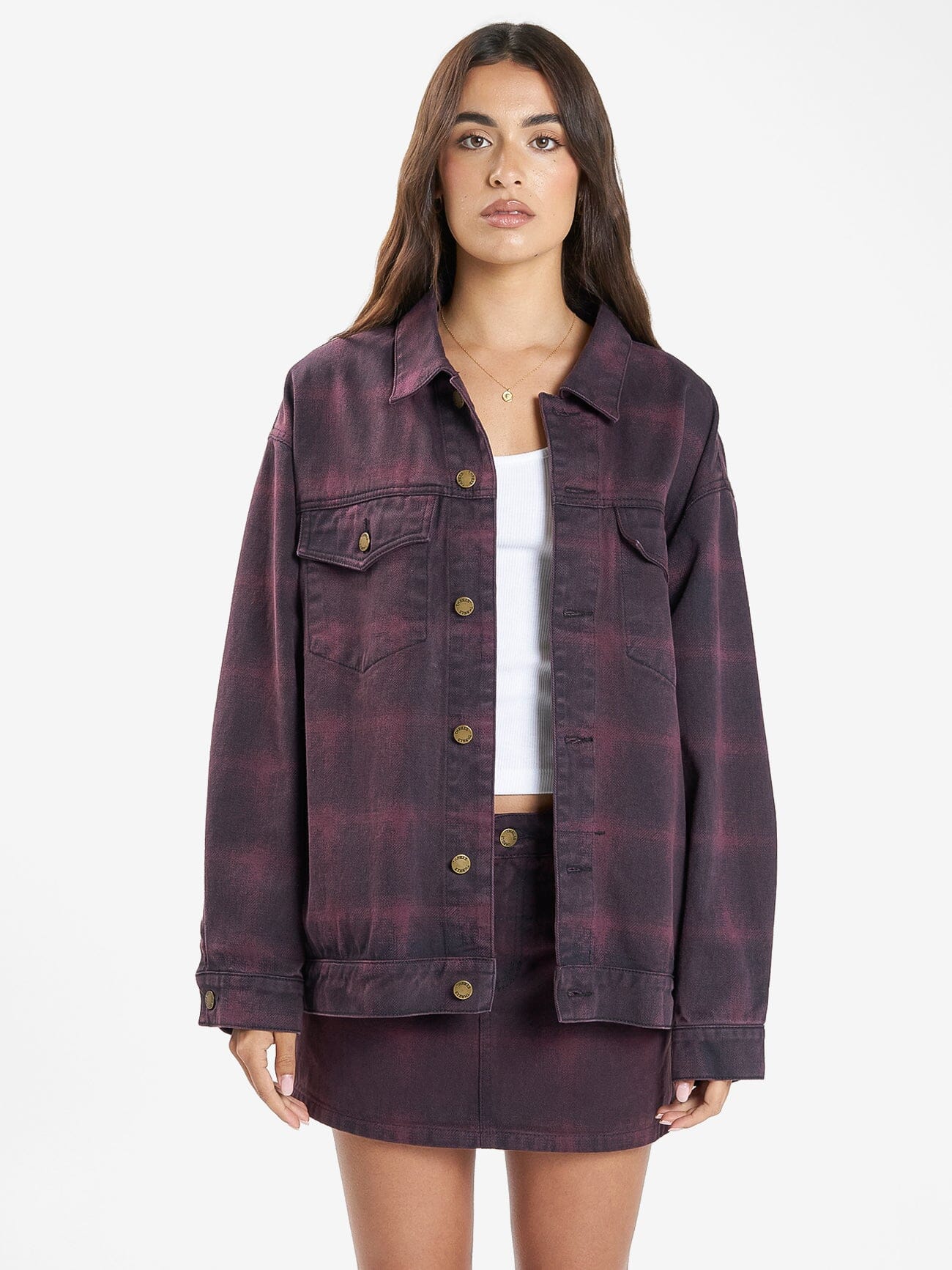 Morgan Barrio Check Jacket - Deep Plum 4