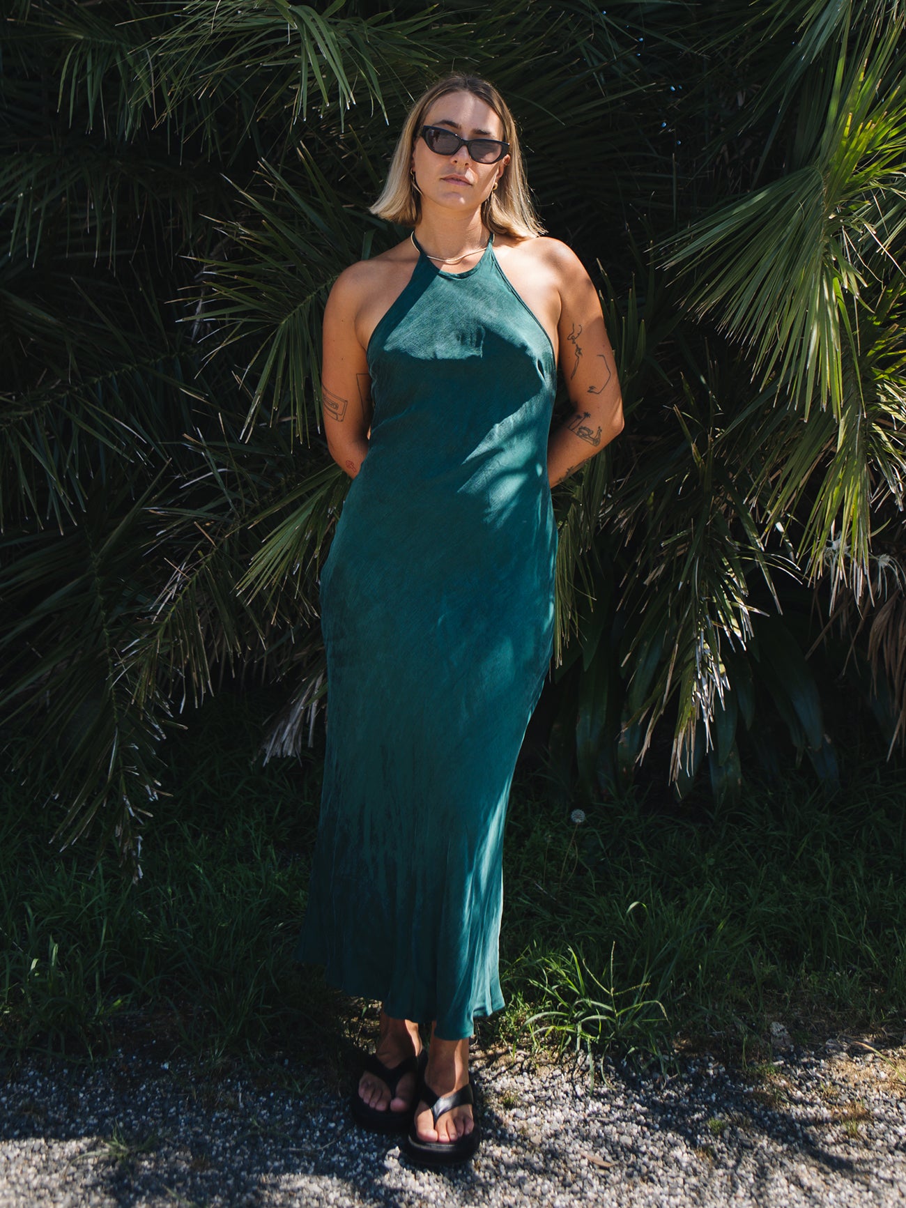 Jett Halter Bias Dress - Deep Emerald