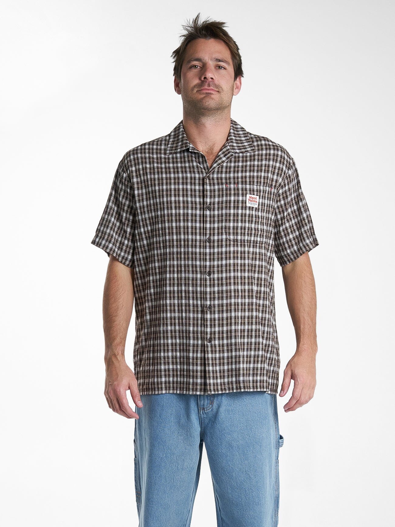 Hard Yakka X Thrills Short Sleeve Check Shirt - Postal Brown
