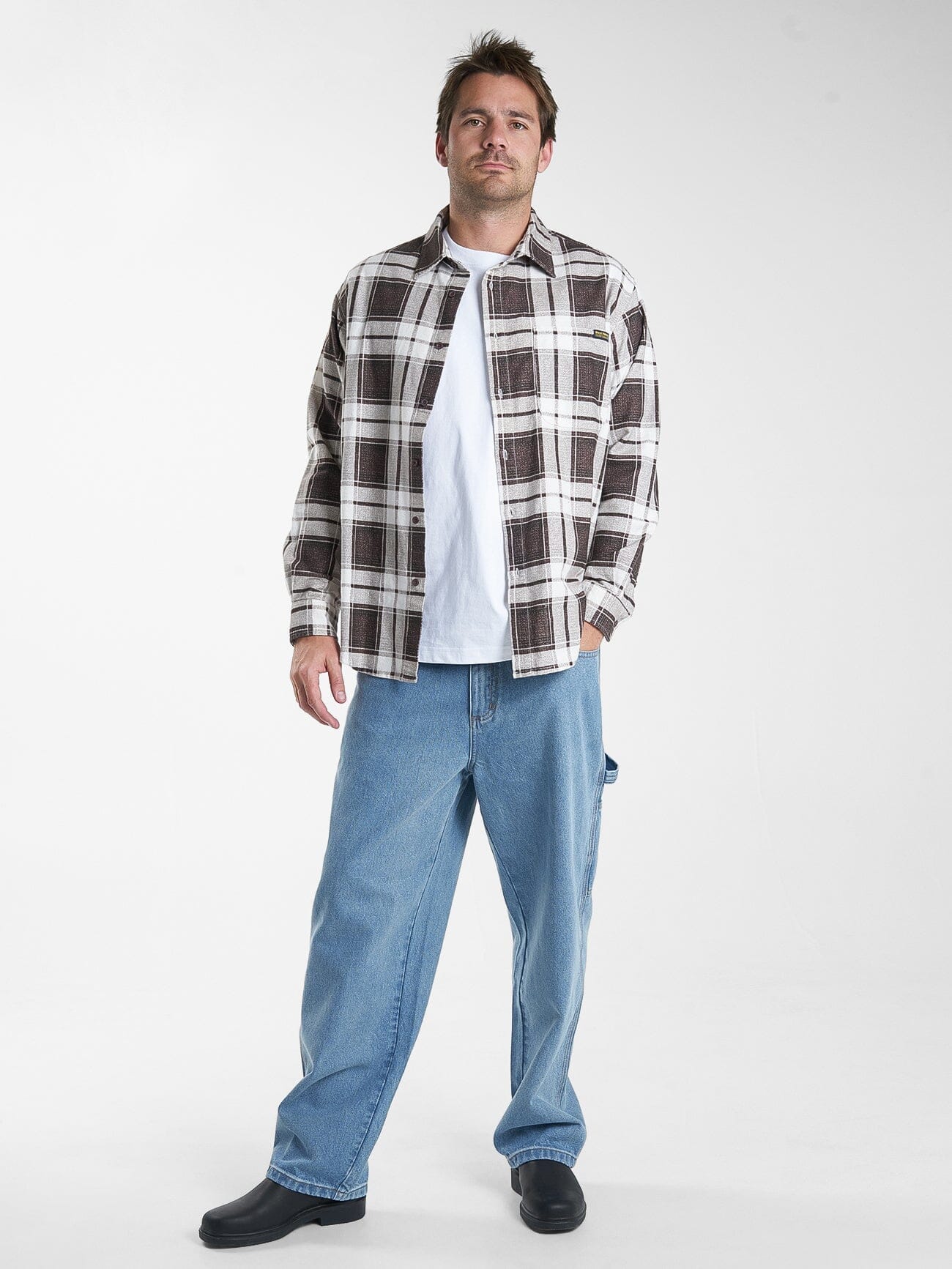 Hard Yakka X Thrills Flannel Sleeve Shirt - Postal Brown
