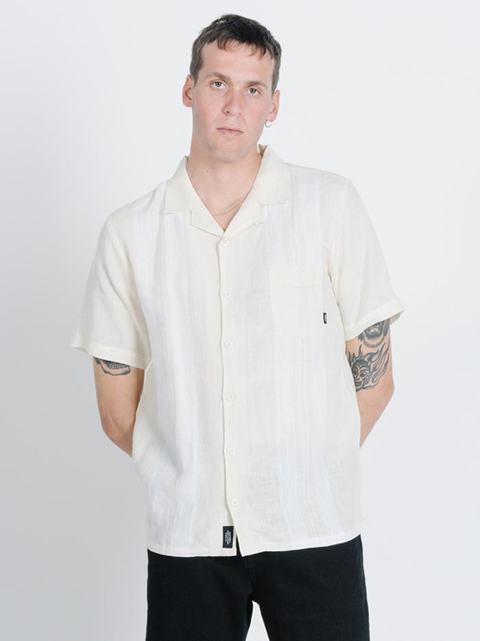 Born In Paradise Bowling Shirt - Thrift White