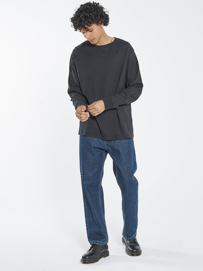 Hemp Thrills Embro Merch Fit Long Sleeve Tee - Black