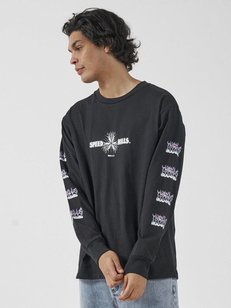 Speed Killer Oversize Fit Long Sleeve Tee - Washed Black