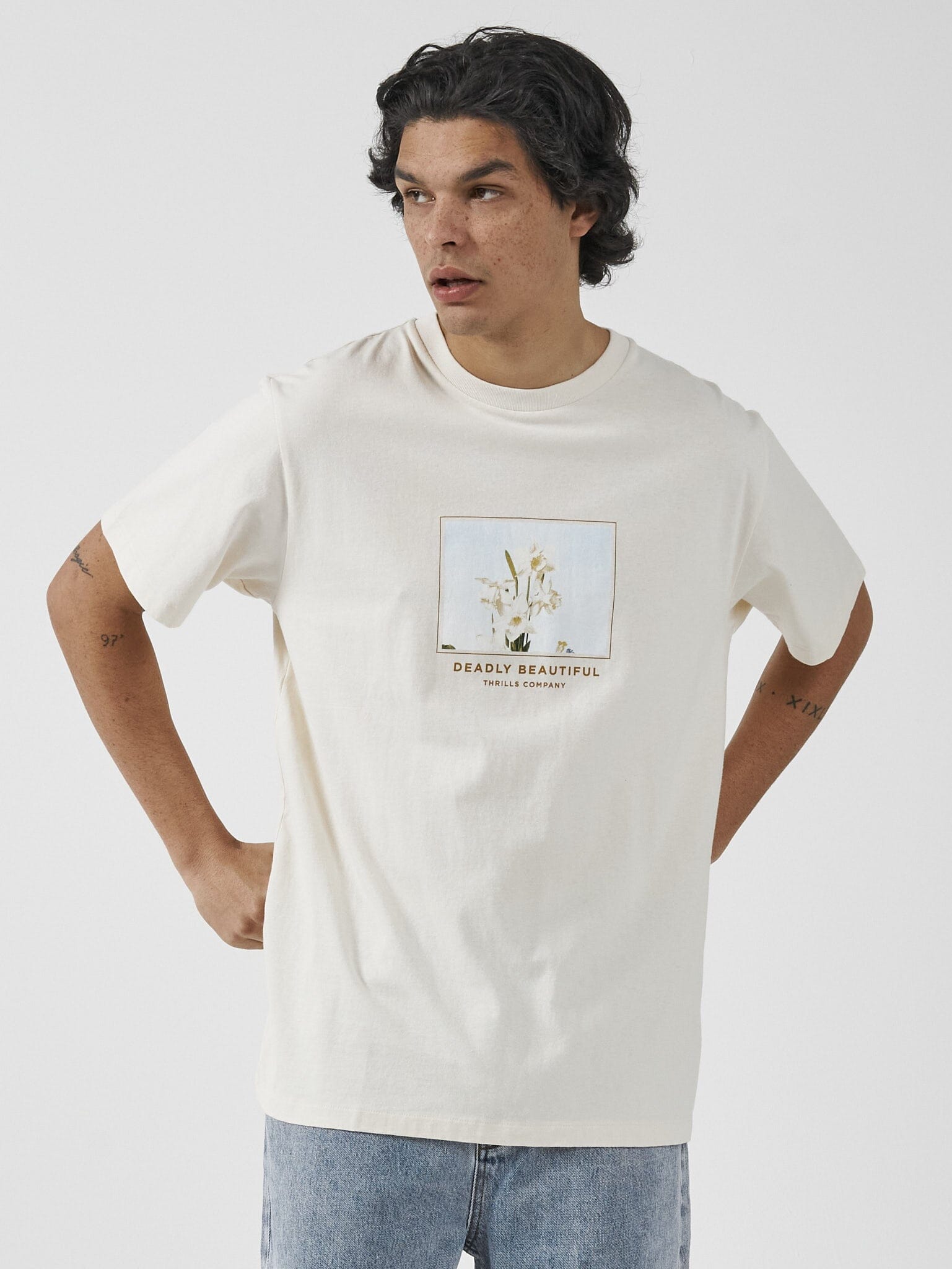 Deadly Beautiful Merch Fit Tee - Heritage White – Thrills Co USA