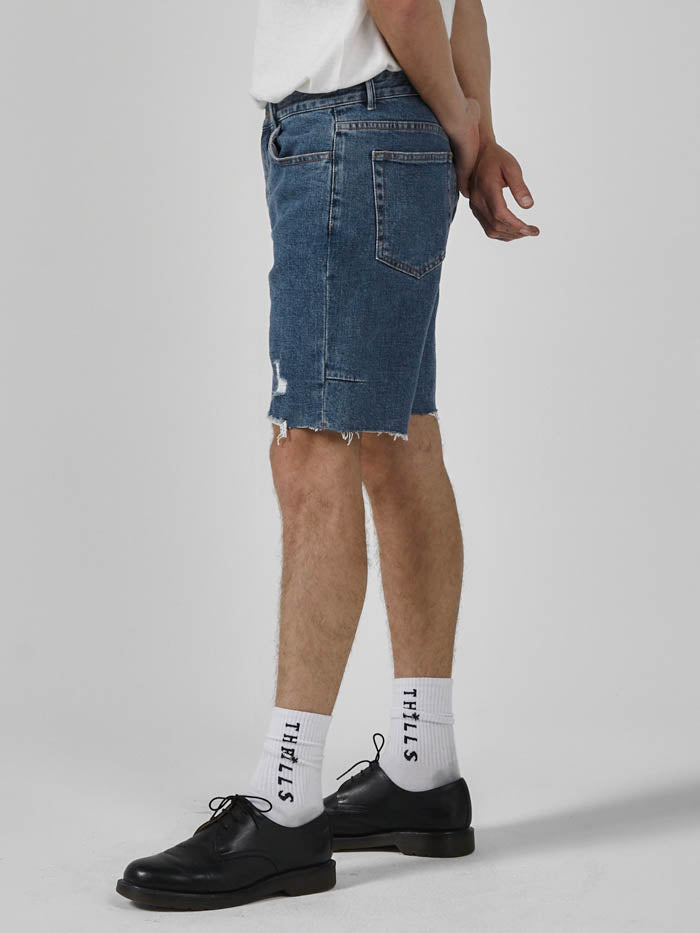 Destroyed Bones Denim Short - Highway Blue