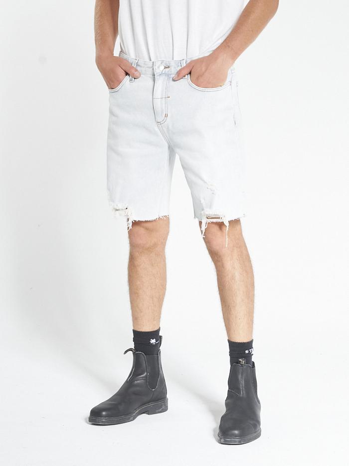Destroyed Bones Denim Short - Light Blue Fade