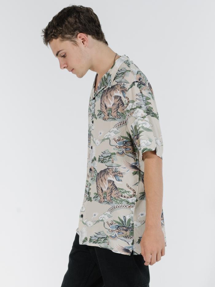 Tiger Vs Falcon Bowling Shirt - Tan