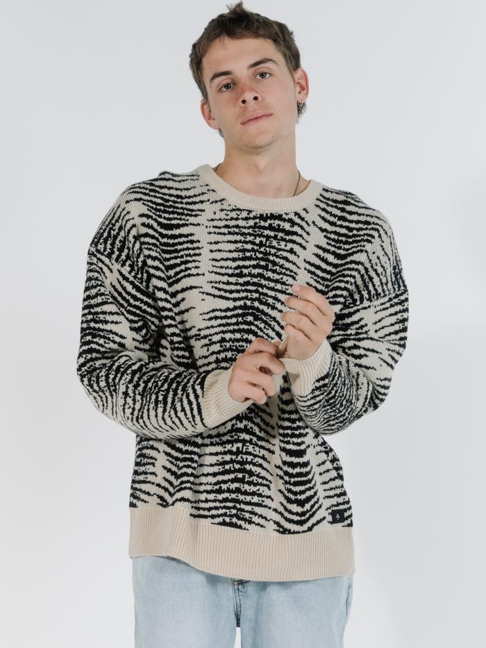 Zebra Lounge Crew Knit - Thrift White