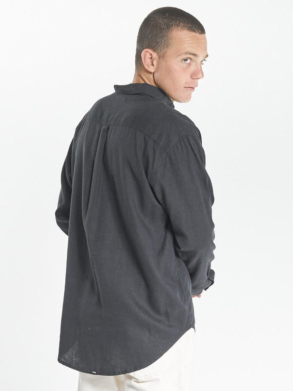 Minimal Thrills Oversized Long Sleeve Shirt - Black