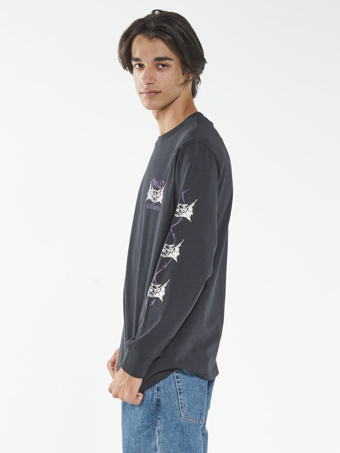 Chaos Skull Merch Fit Long Sleeve Tee - Washed Black