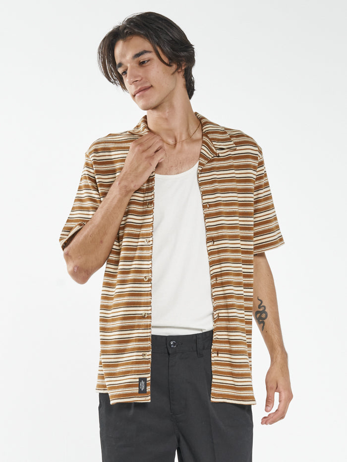 Los Thrills Stripe Bowling Shirt - Stone