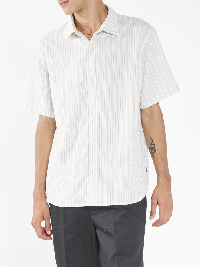 Palm Stripe Short Sleeve Shirt - Dirty White