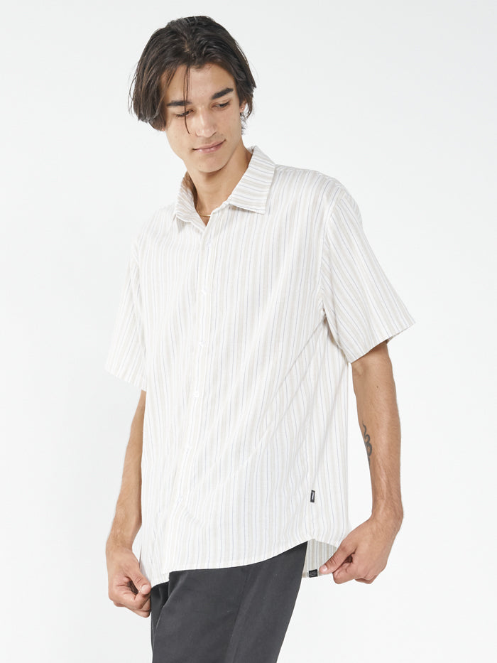 Palm Stripe Short Sleeve Shirt - Dirty White