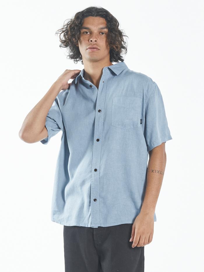 Hemp Minimal Thrills Short Sleeve Shirt - Steel Blue