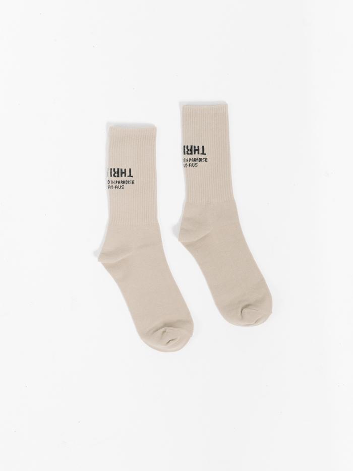 Thrills Stencil Sock 2 Pack - Grey Marle - Washed Tan