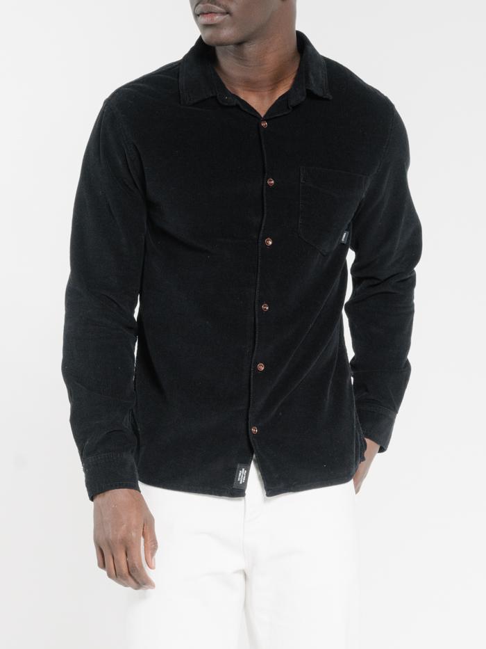 Stranded Cord Long Sleeve Shirt - Black