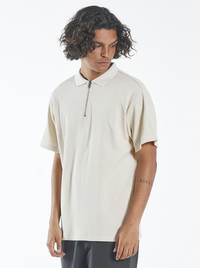 Waffle 3 Quarter Zip Polo - Unbleached