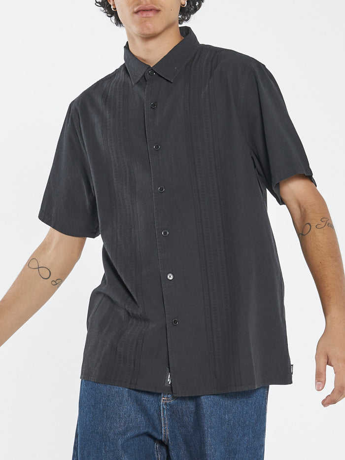 Minimal Jacquard Short Sleeve Shirt - Washed Black