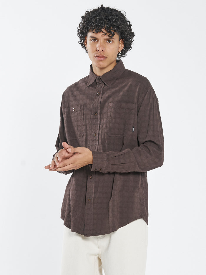 Disruption Jacquard Check Long Sleeve Shirt - Postal Brown