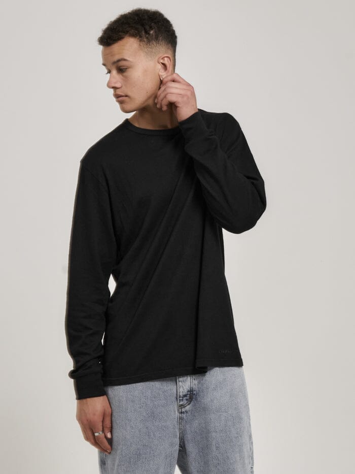 Hemp Thrills Embro Merch Fit Long Sleeve Tee - Black