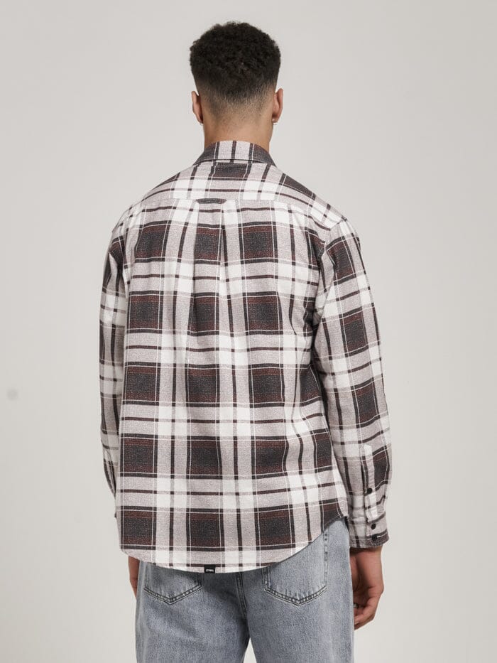 Fire Rose Oversized Long Sleeve Flannel Shirt - Navy