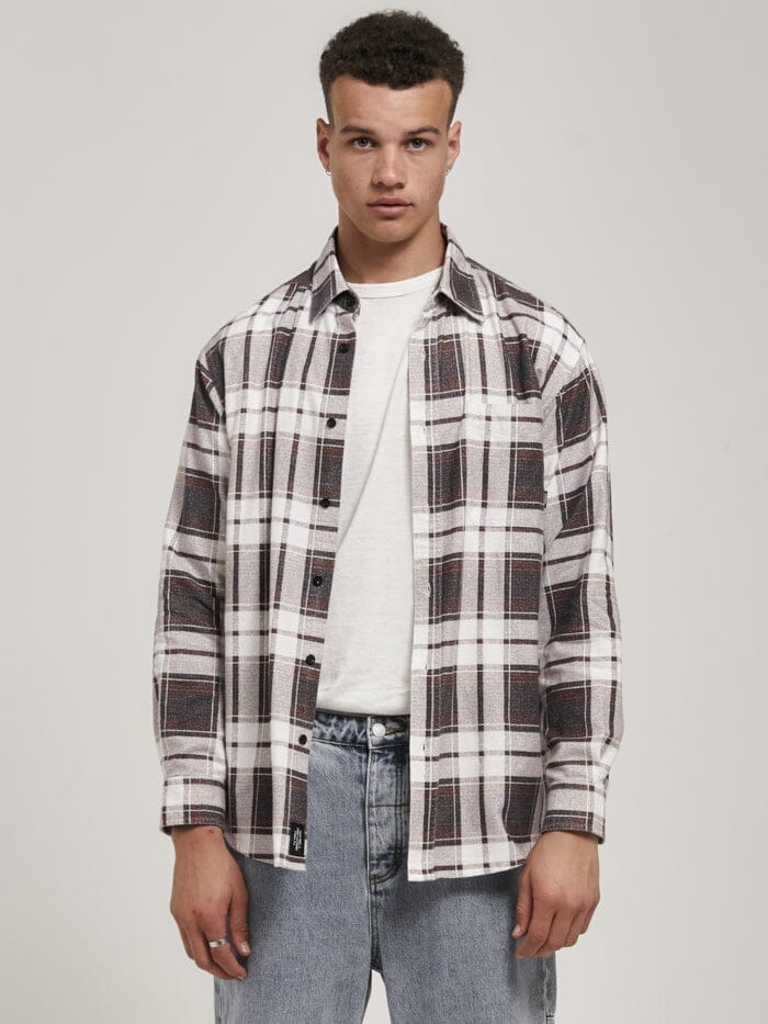 Fire Rose Oversized Long Sleeve Flannel Shirt - Navy