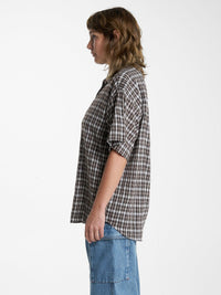 Womens Hard Yakka X Thrills Short Sleeve Check Shirt - Postal Brown