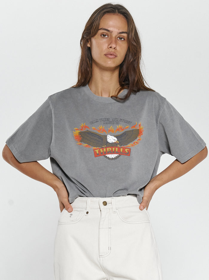 Wings Of Fire Merch Crop Tee - Washed Grey