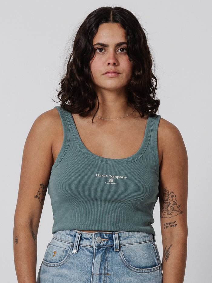 Super Natural Retro Crop Rib Tank - Cedar Green