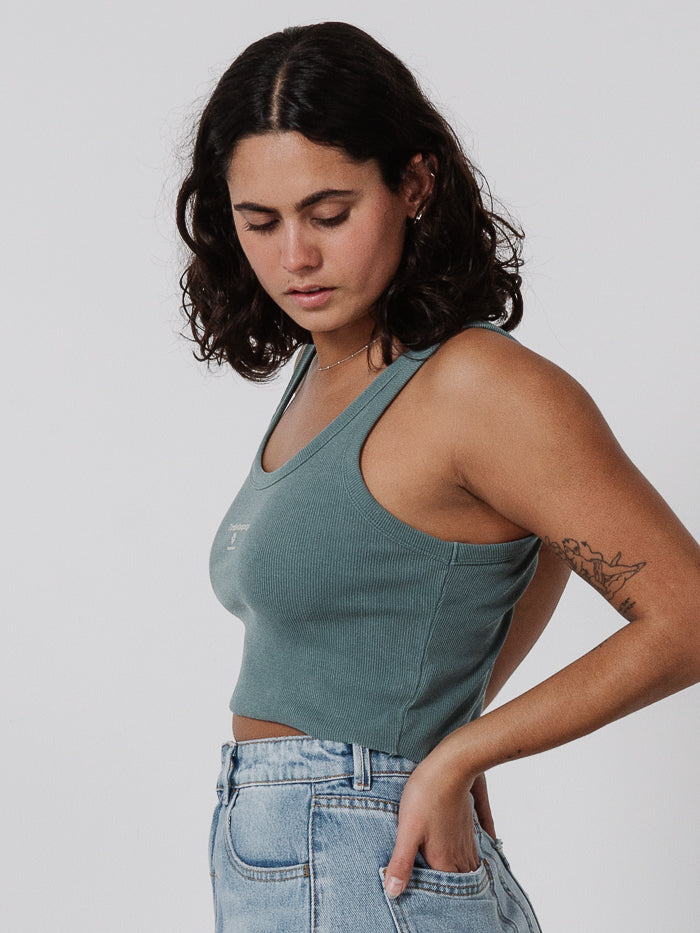 Super Natural Retro Crop Rib Tank - Cedar Green