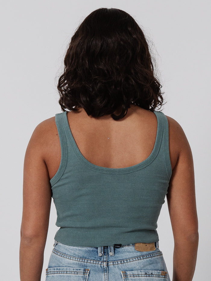 Super Natural Retro Crop Rib Tank - Cedar Green