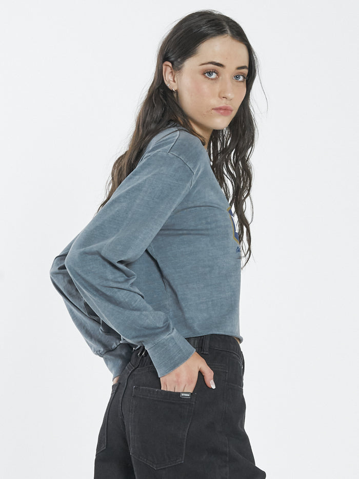 Bad Habits LS Merch Super Crop Tee - Airforce Blue