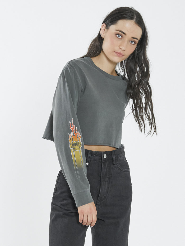 Flaming Dart LS Merch Super Crop Tee - Merch Black